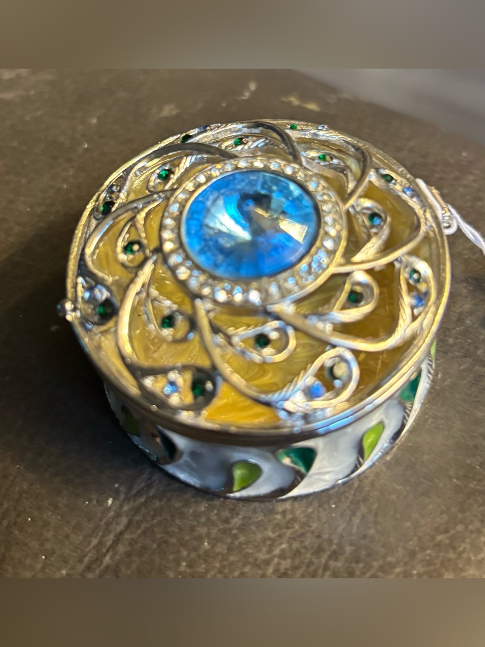 New Ornate Decorative Trinket Box with Blue Center Gem